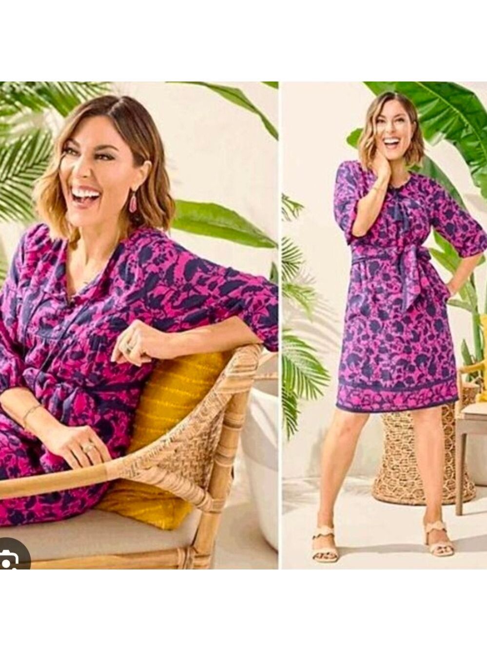 Studio Park x Amy Stran Tall Textured Cotton Dress with Belt Floral Pink XL